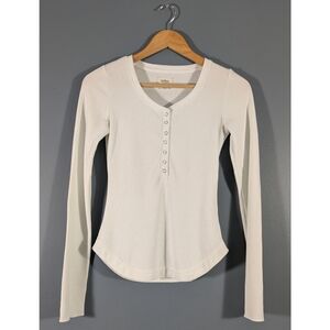 ❤️UpWest Waffle Henley Long Sleeve With Thumb Holes Women Size XS White (flawed)